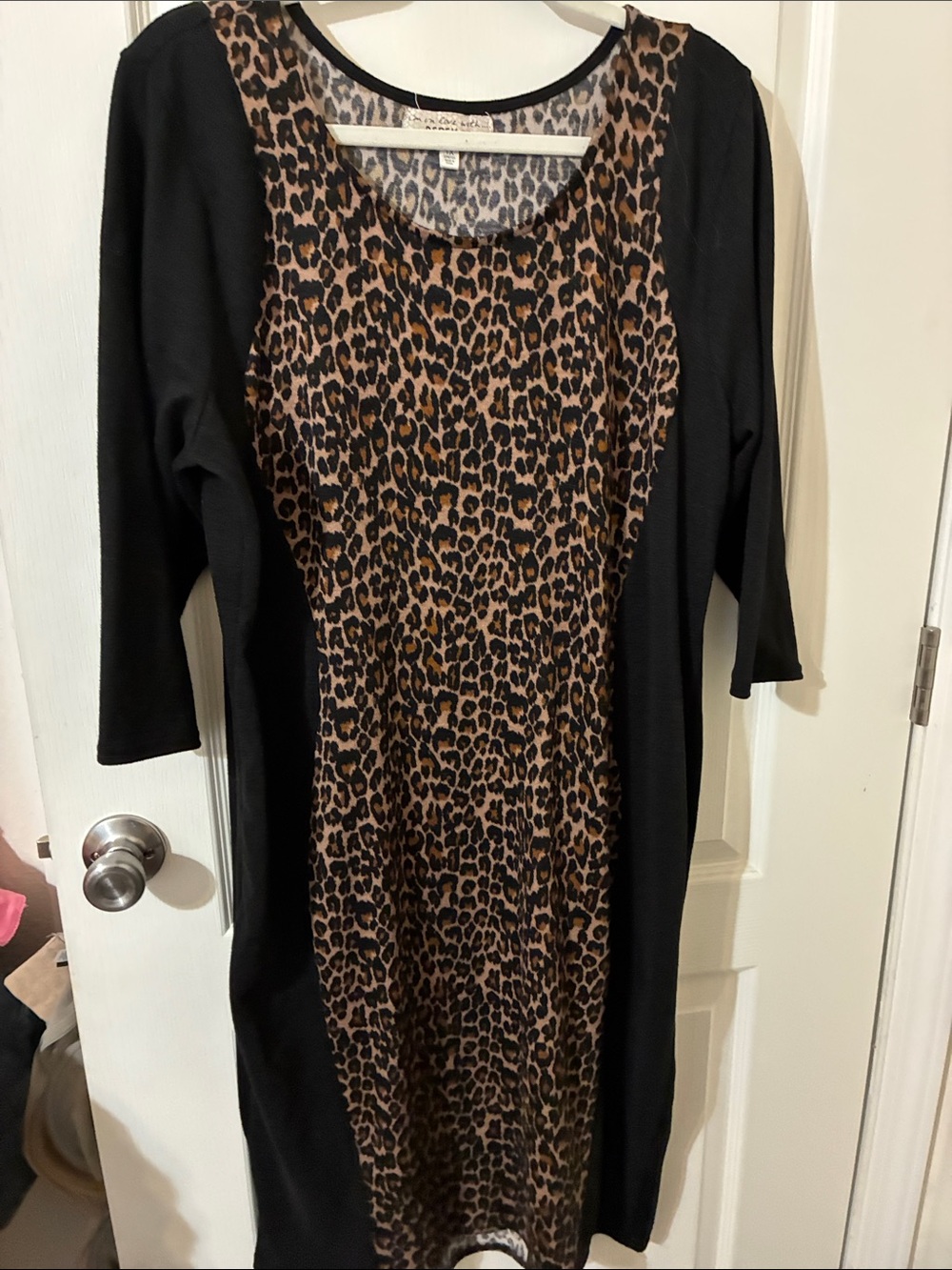 Derek Heart Black and Leopard Print Midi Shift Dress
